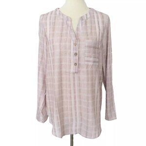Misslook Beige Striped Cotton Blouse Tunic Top Size Large NWOT